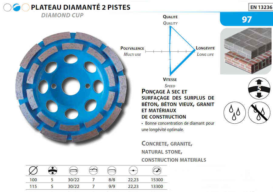 Plateau de Ponçage et Surfaçage Diamanté Double Rangée Découpe