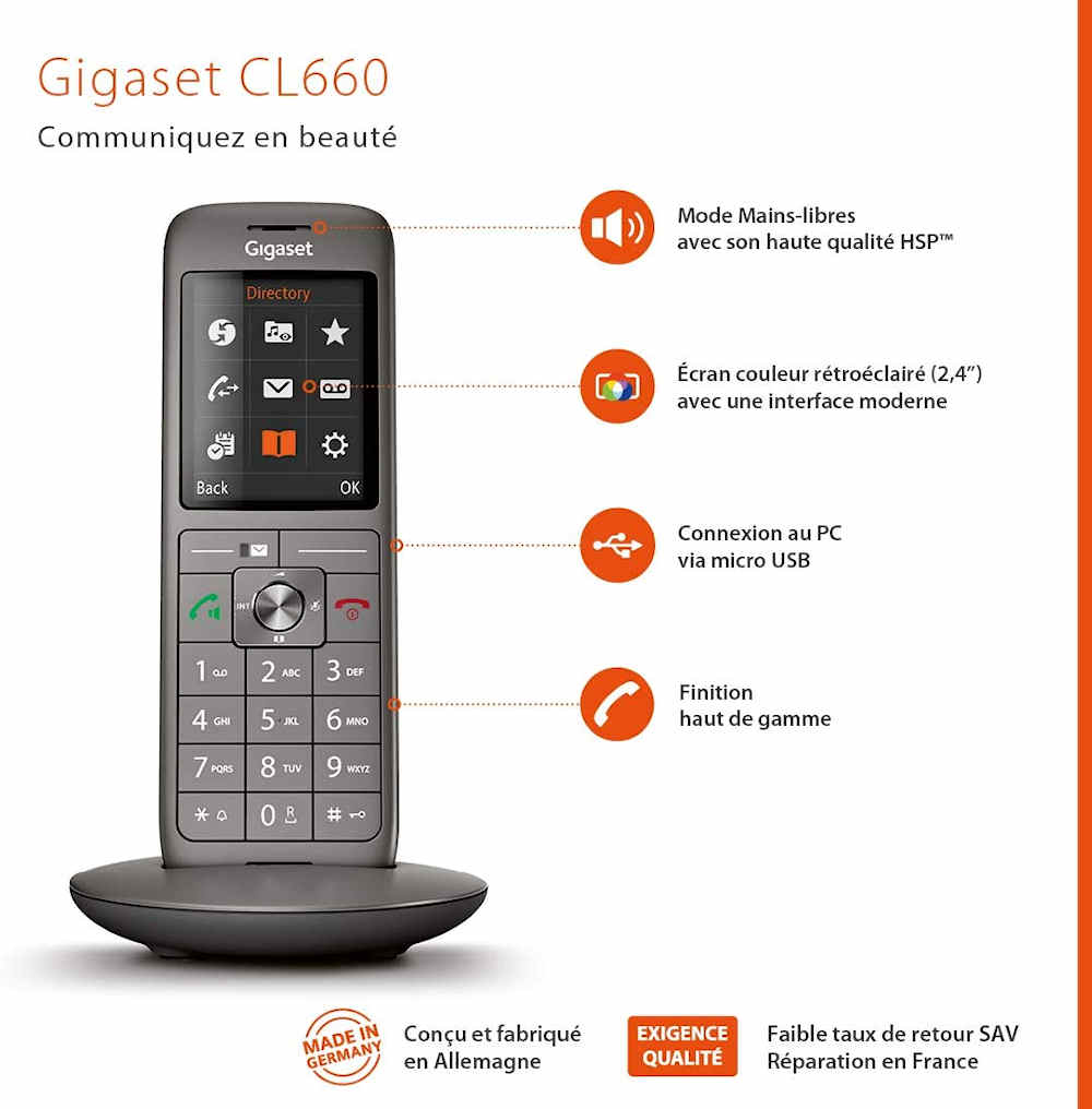 Gigaset Cl660a Solo Téléphone fixe sans fil Dect/gap Ré