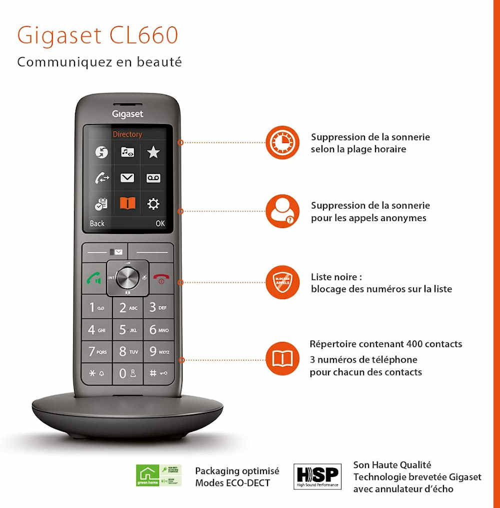 Gigaset Cl660a Solo Téléphone fixe sans fil Dect/gap Ré